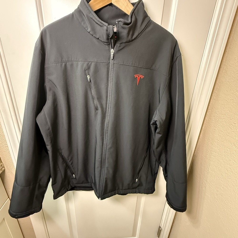 Tesla Corporate Jacket Mens Black Large Embroidered Full Zip Soft Shell